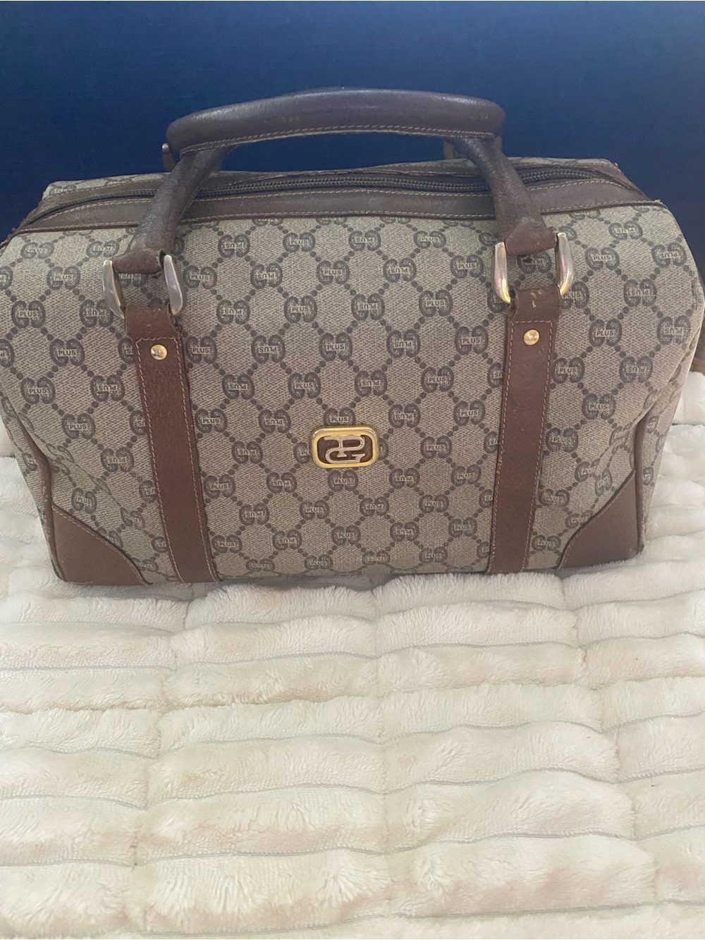 Gucci Plus Brown Monogram Satchel with Gold Hardware